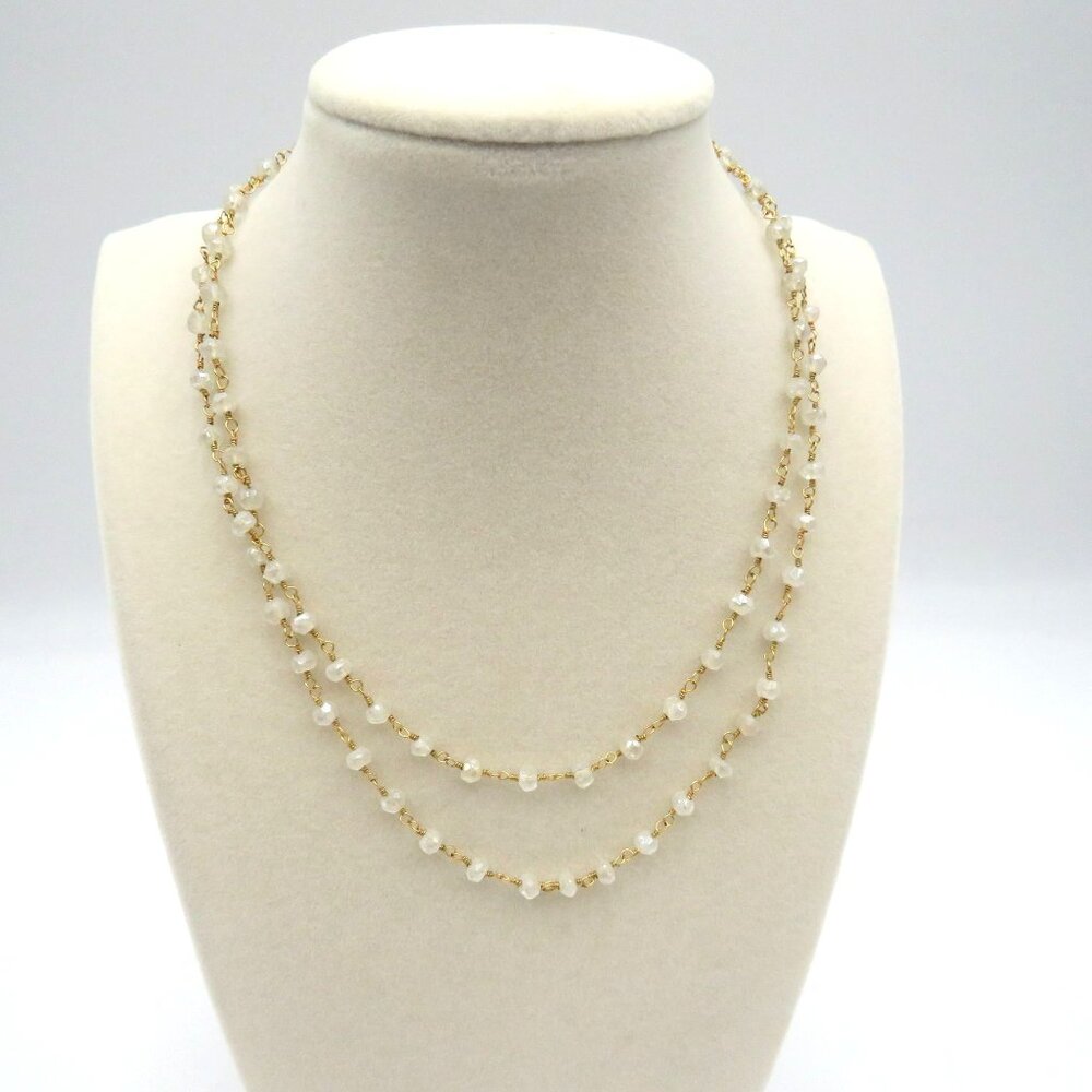 Moonstone Station Necklace Multi‎ Layer Faceted Beads Gold Tone 13" Chain